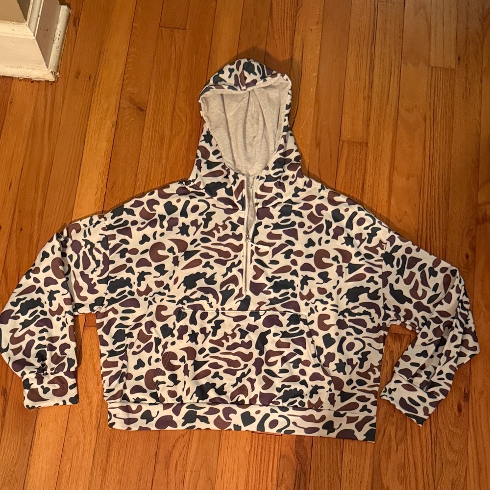 Camo Print Half Zip Hoodie